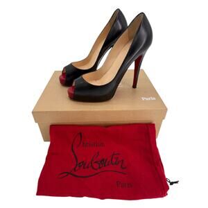 Christian Louboutin Black Red Peep Toe Very Prive 120 Pumps Womens 37